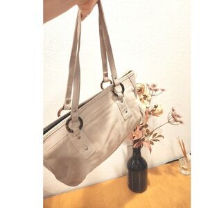 vintage Suede Leather Tote Bag Beige Shoulder Purse Spring old navy 2002 Y2K 13"